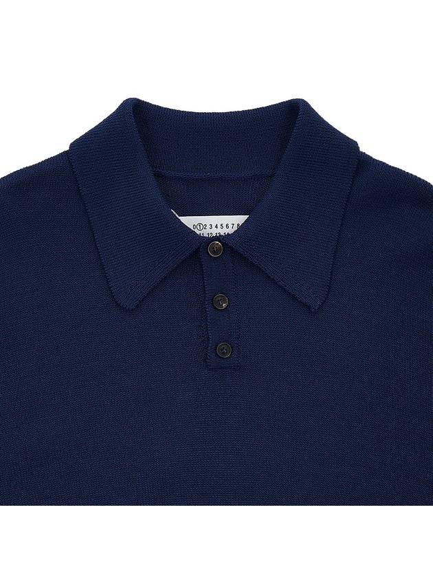 Back Stitch Wool Polo Knit Top Blue - MAISON MARGIELA - BALAAN 4