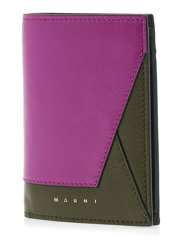 two-tone tumbled leather bifold wallet pink green - MARNI - BALAAN.