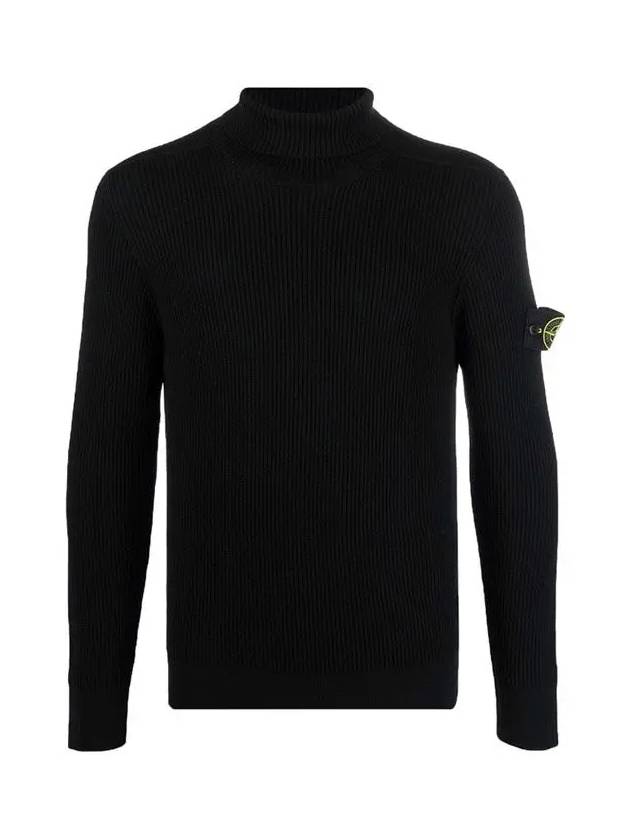 Wappen Patch Full Rib Pure Wool Knit Turtleneck Black - STONE ISLAND - BALAAN 3