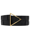 Intrecciato Triangular Buckle Leather Belt Black - BOTTEGA VENETA - BALAAN.