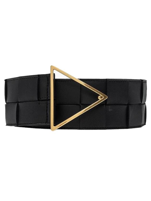 Intrecciato Triangular Buckle Leather Belt Black - BOTTEGA VENETA - BALAAN.