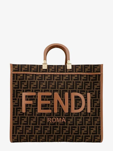 Jacquard Fabric Sunshine Tote Bag Brown - FENDI - BALAAN 1