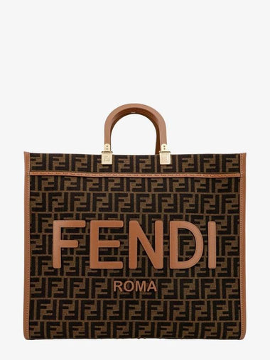 Jacquard Fabric Sunshine Tote Bag Brown - FENDI - BALAAN 1