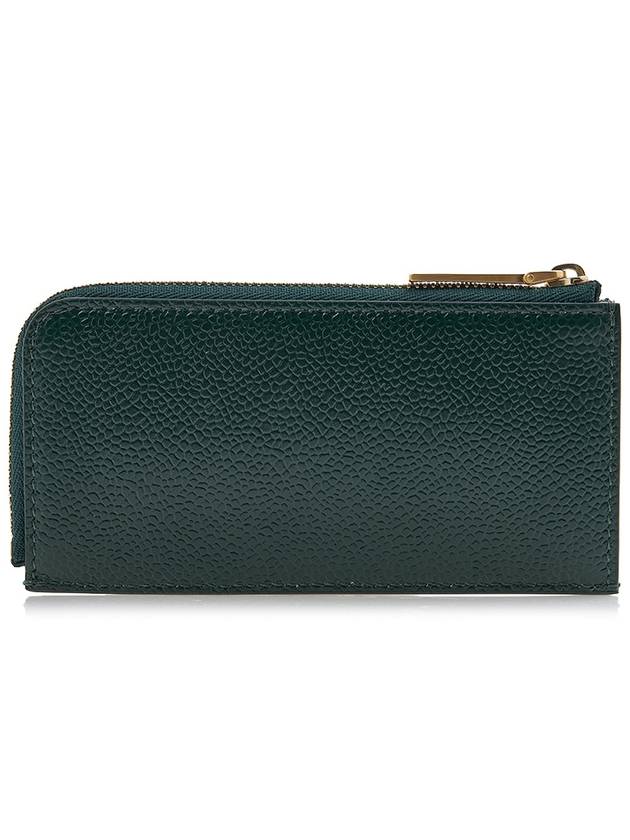 Stripe Zip Around Pebble Grain Leather Card Wallet Dark Green - THOM BROWNE - BALAAN 4