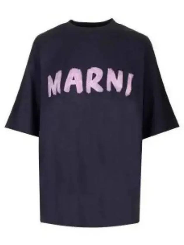 Logo Cotton Crop Short Sleeve T-Shirt Navy - MARNI - BALAAN 2