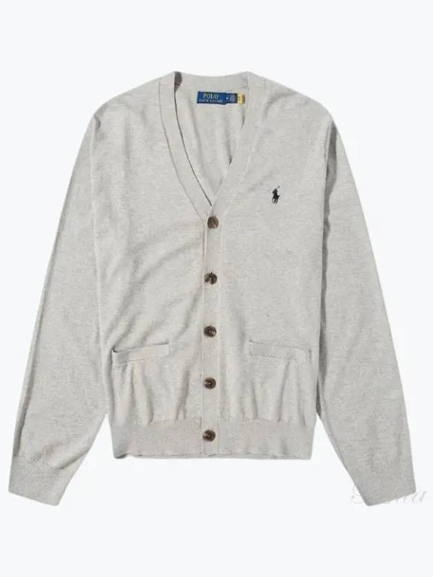 V-Neck Embroidery Logo Cardigan Grey - POLO RALPH LAUREN - BALAAN 2