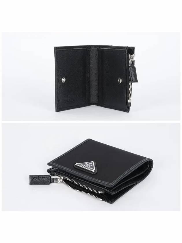 Triangle Logo Zipper Bifold Wallet Black - PRADA - BALAAN 4