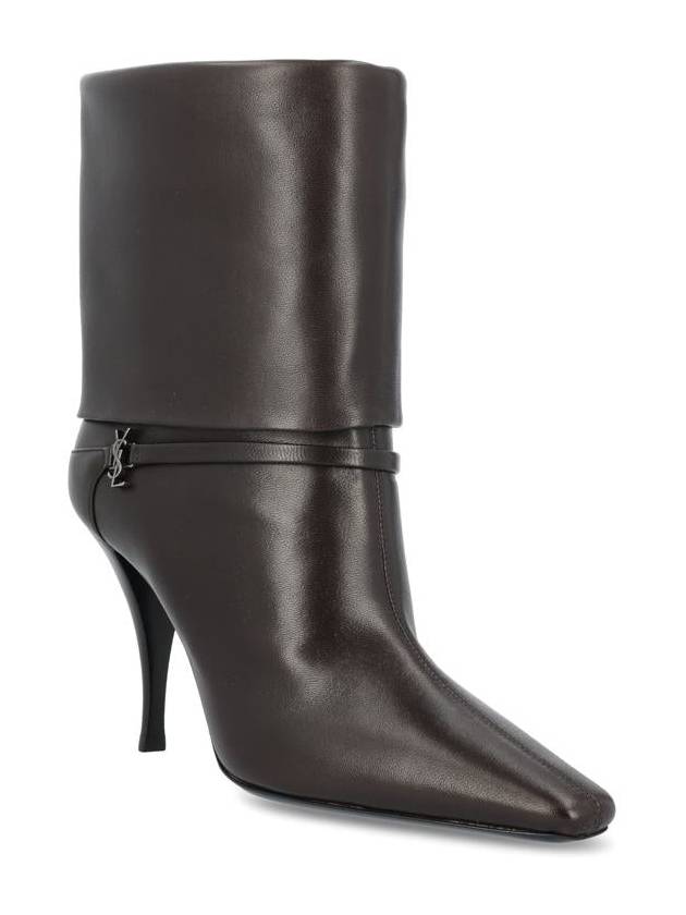 Niki Leather Ankle Boots Eagle Brown - SAINT LAURENT - BALAAN 3