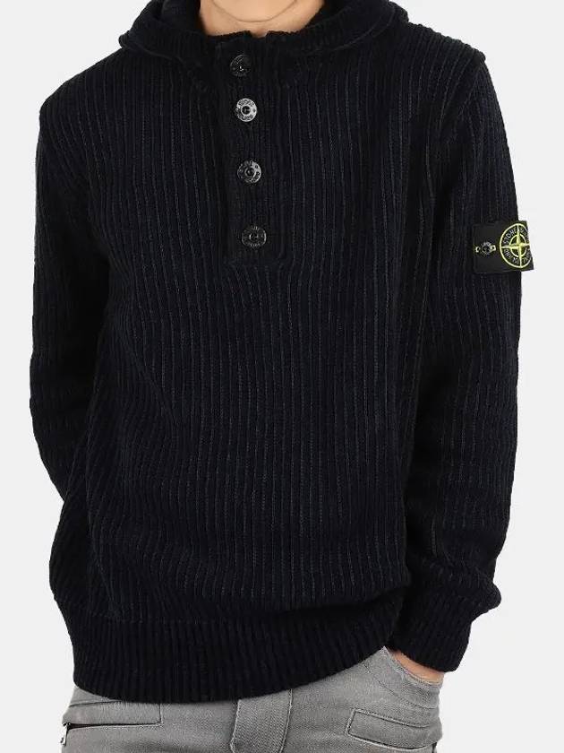 Men's Wappen Patch Half Zip Button Hooded Knit Top Navy - STONE ISLAND - BALAAN 2