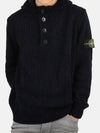 Men's Wappen Patch Half Zip Button Hooded Knit Top Navy - STONE ISLAND - BALAAN 3