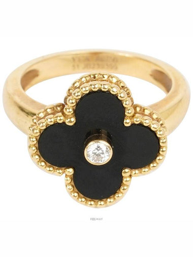 Van Cleef Arpels Vintage Alhambra Ring Yellow Gold Onyx Diamond 51 74200 - VANCLEEFARPELS - BALAAN 1