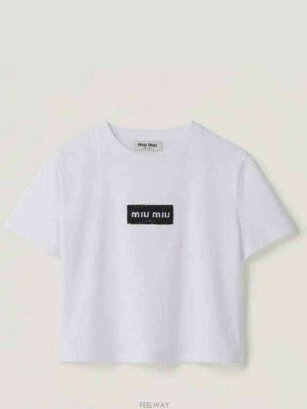 Embroidered Logo Short Sleeve T-Shirt White - MIU MIU - BALAAN 6