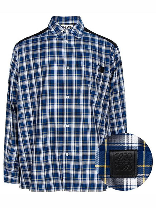 Fleece Back Check Cotton Long Sleeve Shirt Black Blue - LOEWE - BALAAN 2