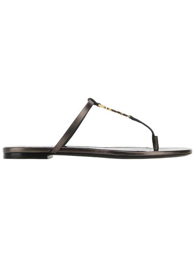 Cassandra Slide Leather Flip Flops Brown - SAINT LAURENT - BALAAN 1