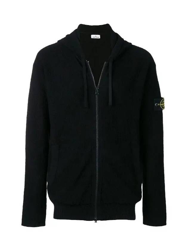 Men's Wappen Patch Embossed Zip Up Hoodie Black - STONE ISLAND - BALAAN 3