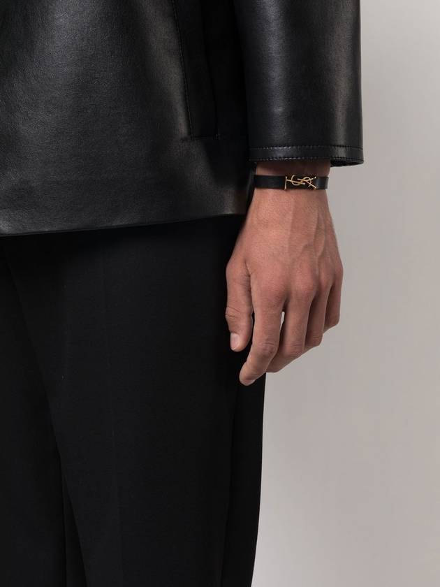 Monogram Logo Leather Bracelet Black - SAINT LAURENT - BALAAN 3