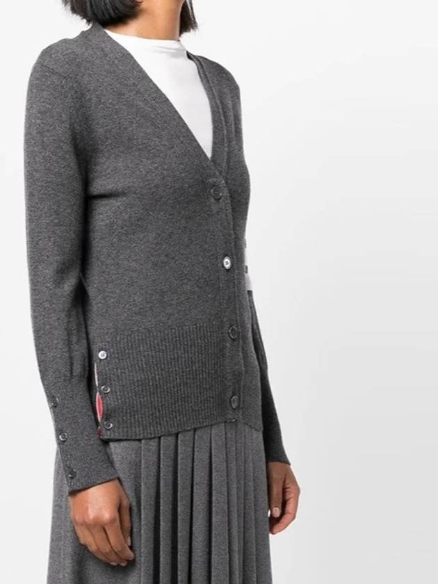 4-Bar V-Neck Cashmere Cardigan Grey - THOM BROWNE - BALAAN 5