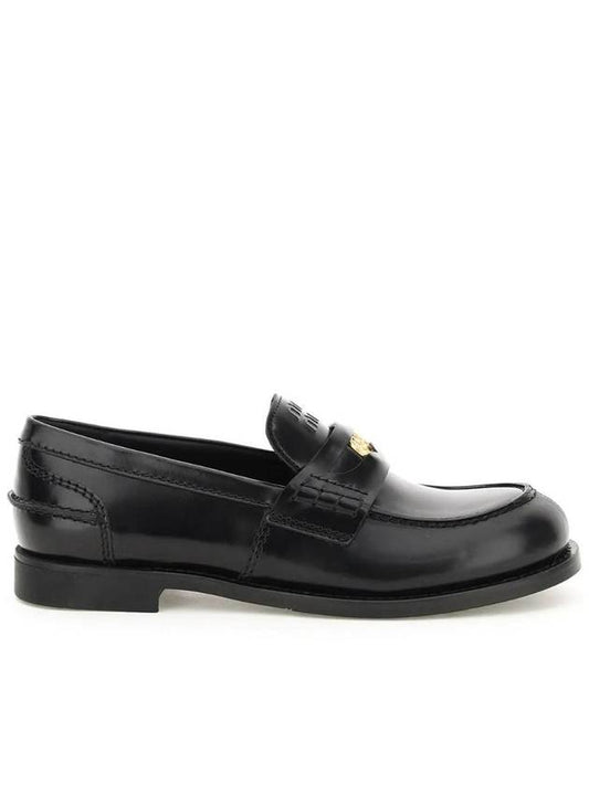 Women's Penny Leather Loafers Black - MIU MIU - BALAAN 1