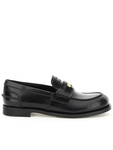 Brushed Leather Penny Loafers Black - MIU MIU - BALAAN 1