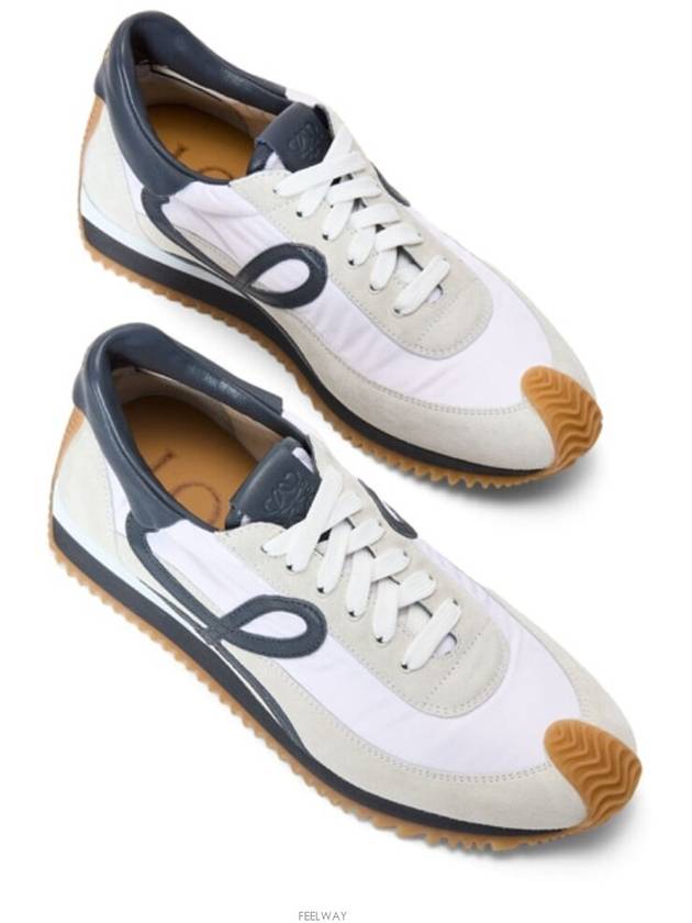 Flow Runner Nylon Suede Low-Top Sneakers Blue Anthracite White - LOEWE - BALAAN 4