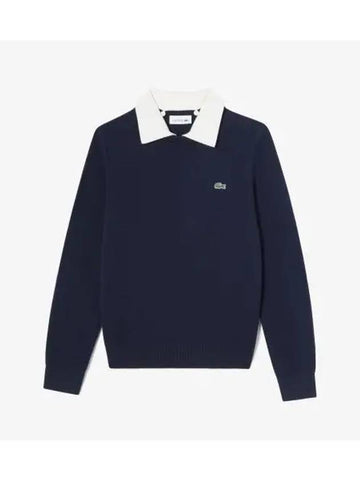 Women s detachable collar crew neck sweater dark navy - LACOSTE - BALAAN 1