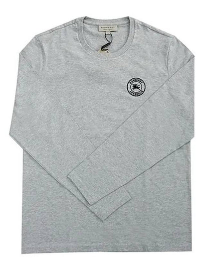 Embroidered Logo Round Neck Long Sleeve T-Shirt Grey - BURBERRY - BALAAN 2