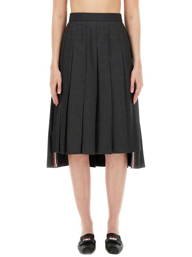 Super 120S Twill Below Knee Pleated Skirt Dark Grey - THOM BROWNE - BALAAN 2