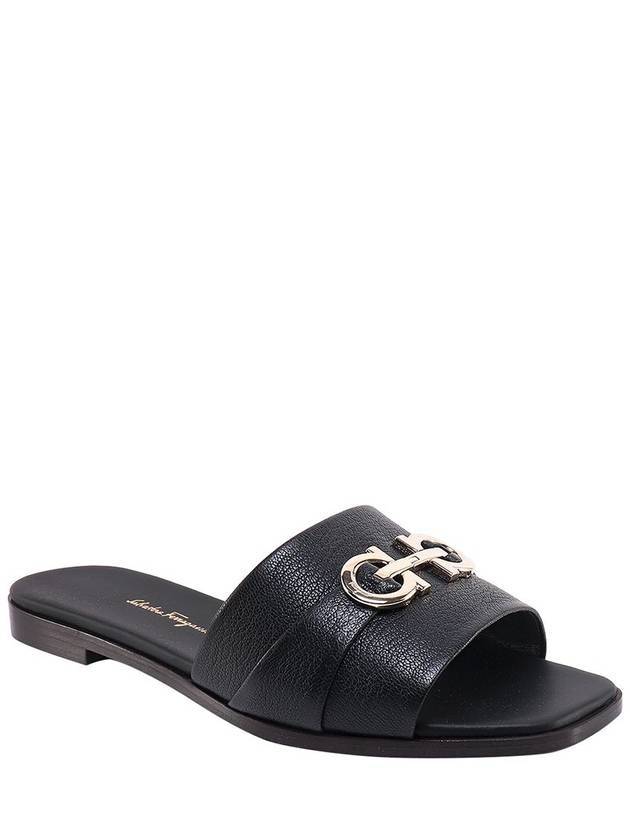 Gancini Leather Slippers Black - SALVATORE FERRAGAMO - BALAAN 3