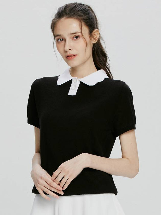 Scallop Collar Knit Short Sleeve T-Shirt Black - 20THHOLE - BALAAN 2