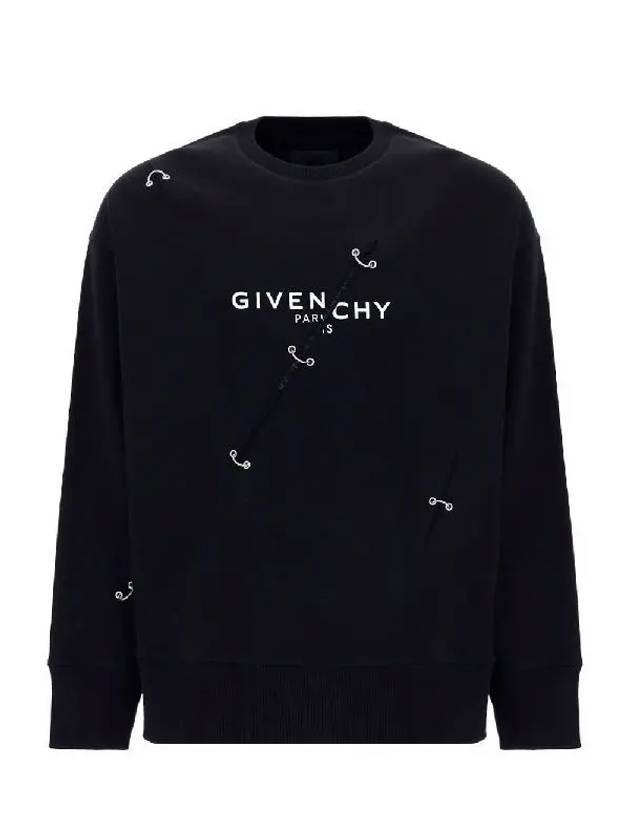 Silver Metal Detail Logo Print Sweatshirt Black - GIVENCHY - BALAAN 2