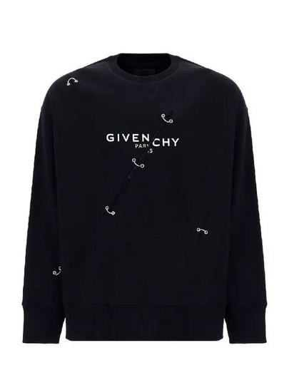 Silver Metal Detail Logo Print Sweatshirt Black - GIVENCHY - BALAAN 2