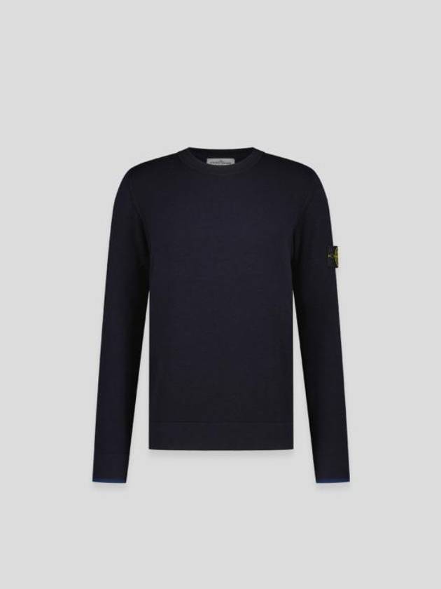 Logo Patch Crew Neck Knit Top Navy - STONE ISLAND - BALAAN 4