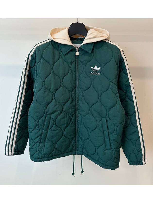 Classic Sports Fleece Quilted Hooded Jacket Green - ADIDAS - BALAAN 4