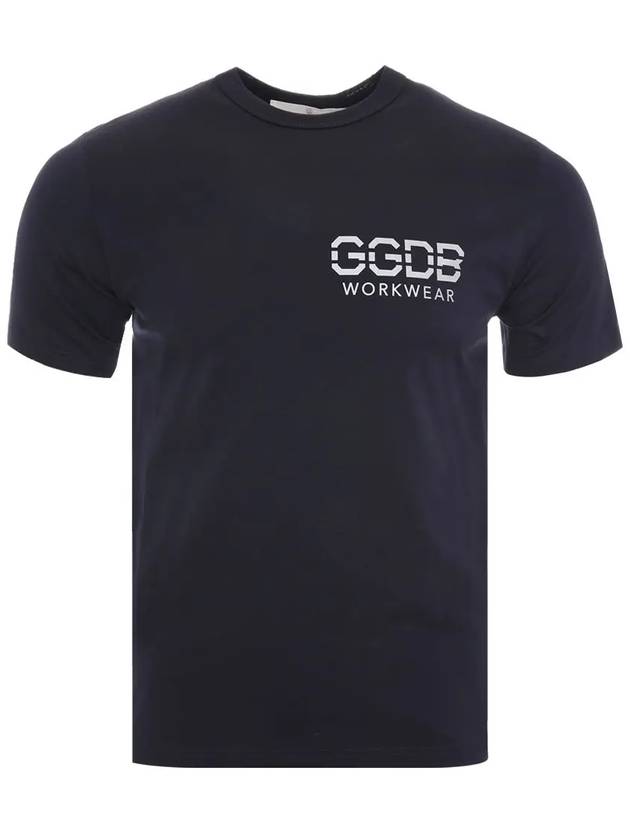 G33MP524 C2 Silver Logo Print Navy Short Sleeve T Shirt - GOLDEN GOOSE - BALAAN 1