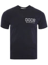 G33MP524 C2 Silver Logo Print Navy Short Sleeve T Shirt - GOLDEN GOOSE - BALAAN 2