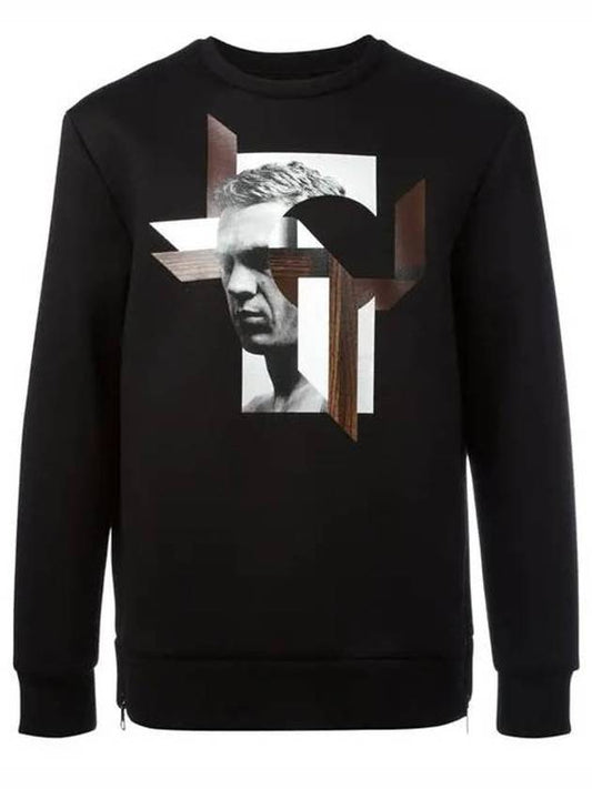 Steve McQueen Print Neoprene Sweatshirt Black - NEIL BARRETT - BALAAN.