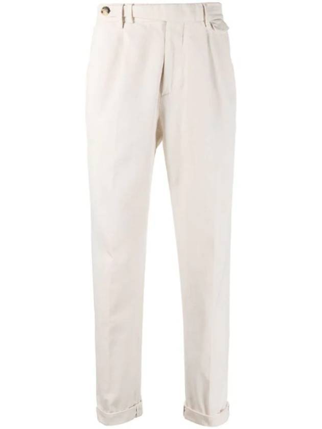 Double Play Tabbed Waistband Cotton Straight Pants Offwhite - BRUNELLO CUCINELLI - BALAAN 1