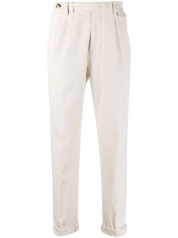 Double Play Tabbed Waistband Cotton Straight Pants Offwhite - BRUNELLO CUCINELLI - BALAAN 1