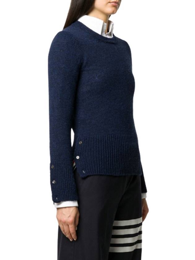 Women's Shetland Wool Jersey Classic Crew Neck 4 Bar Knit Top Navy - THOM BROWNE - BALAAN 3