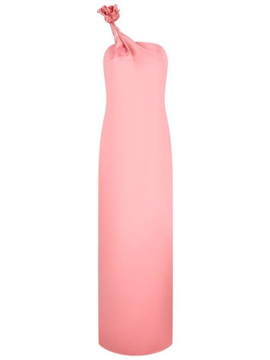 ONE SHOULDER ROSE APPLIQUÉ SILK MIDI DRESS - MAGDA BUTRYM - BALAAN 1