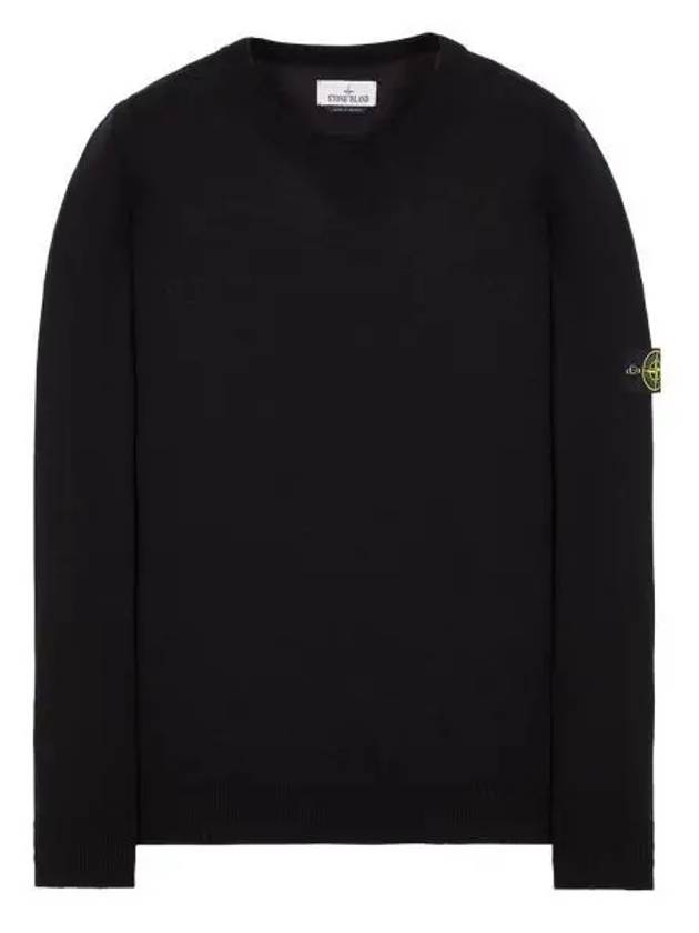 Logo Patch Round Neck Knit Top Black - STONE ISLAND - BALAAN 2