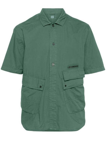 Cotton Popeline Pocket Short Sleeve Shirt Green - CP COMPANY - BALAAN 1