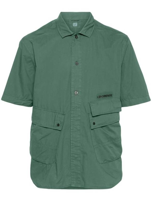 Cotton Popeline Pocket Short Sleeve Shirt Green - CP COMPANY - BALAAN 1