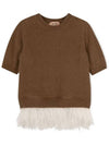 Number 21 Women's Ostrich Feather Brown Short Sleeve Knit A014 7014 2361 - Nº 21 - BALAAN 1