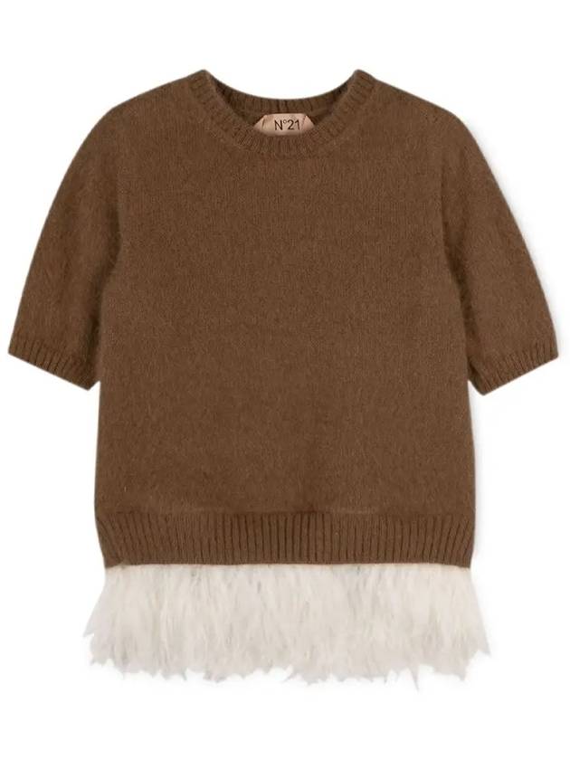 Number 21 Women's Ostrich Feather Brown Short Sleeve Knit A014 7014 2361 - Nº 21 - BALAAN 1