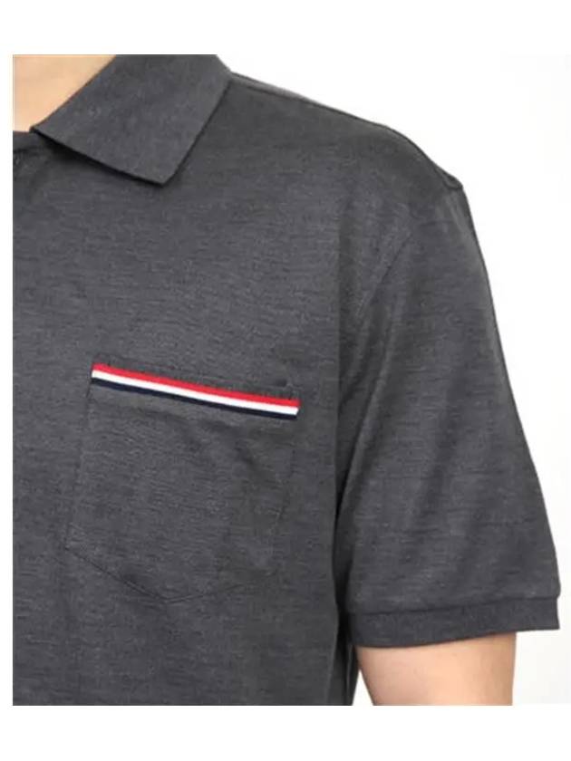 Men's Three Stripes Pocket Mercerized Short Sleeve Polo Shirt Dark Grey - THOM BROWNE - BALAAN 5