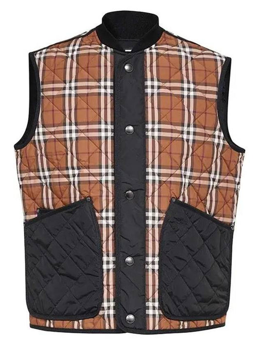 Men's Quilted Check Vest Brown - BURBERRY - BALAAN 2