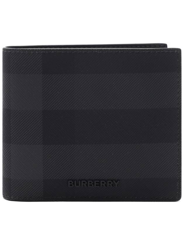 Check And Leather Half Wallet Charcoal - BURBERRY - BALAAN 2