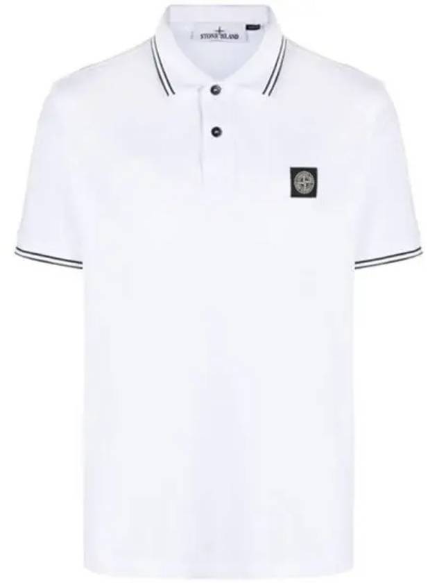 Stretch Cotton Pique Short Sleeve Polo Shirt White - STONE ISLAND - BALAAN 2