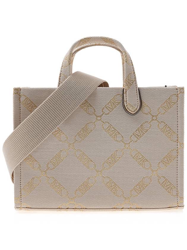 Gigi Small Metallic Empire Logo Jacquard Tote Bag Pale Gold Natural - MICHAEL KORS - BALAAN 4